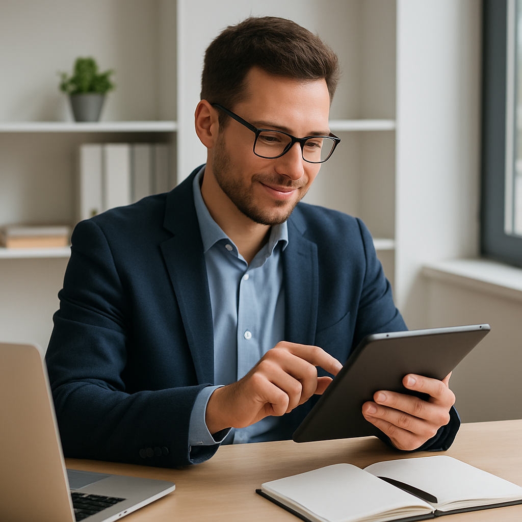 collega che lavora con il tablet