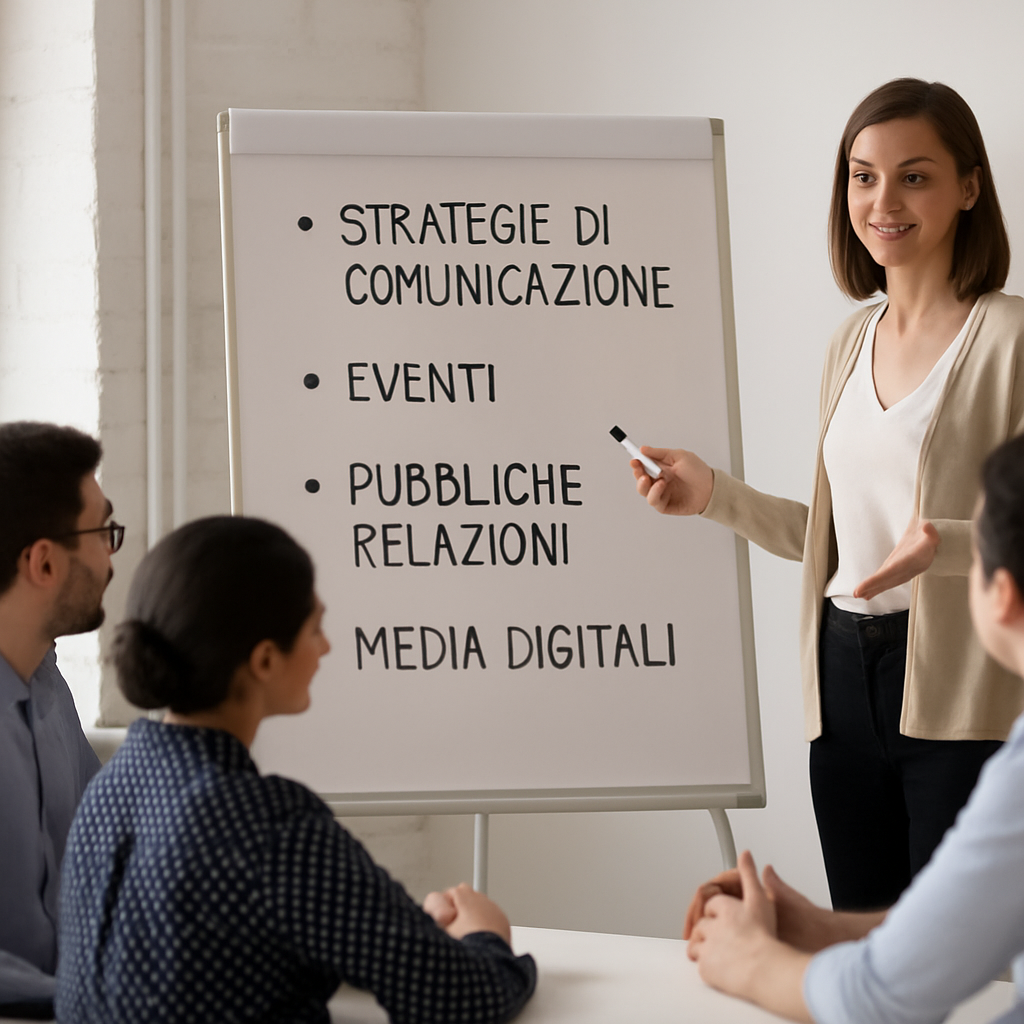 collega spiega strategie di comunicazione eventi pubbliche relazioni media digitali-1