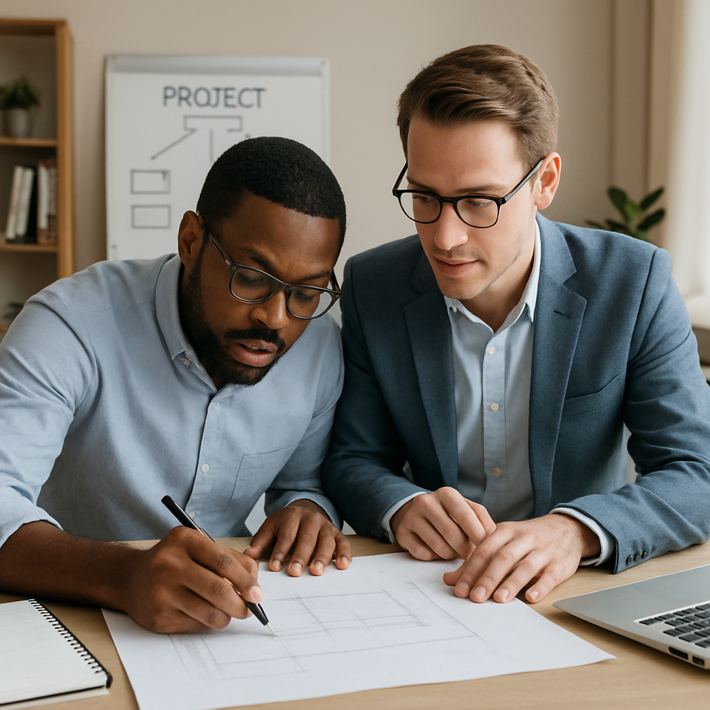 due colleghi preparano un progetto americani